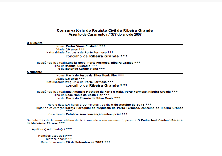 Example of a Portuguese civil record used in genealogical research
